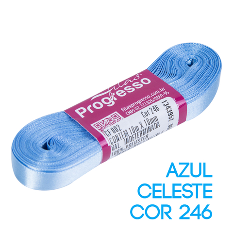 Fita de Cetim Progresso Nº 02 Peça 10 mt Azul Celeste (246)