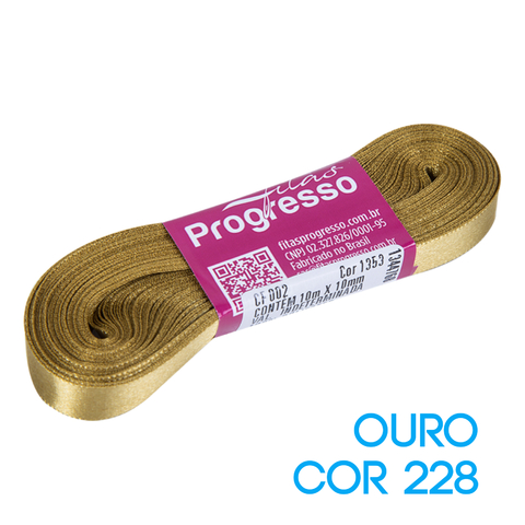 Fita de Cetim Progresso Nº 02 Peça 10 mt Ouro (228)