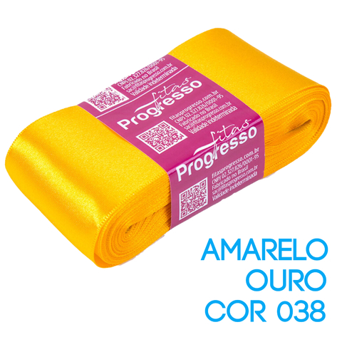 Fita de Cetim Progresso Nº 09 Peça 10 mt Amarelo Ouro (038)