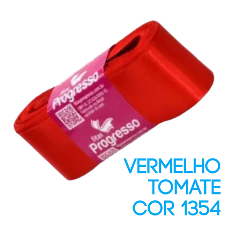 Fita de Cetim Progresso Nº 09 Peça 10 mt Vermelho Tomate (1354)