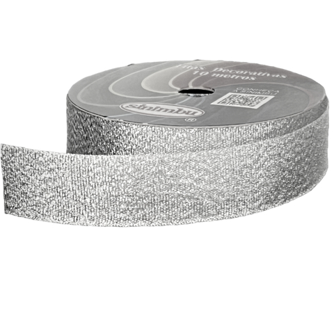 Fita Natalina Prata Lurex Sinimbu 22mm Rolo com 10 mts