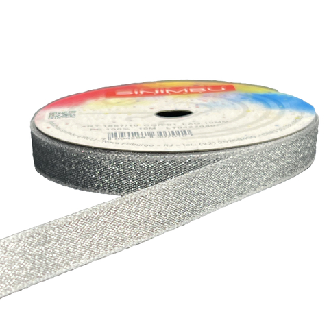 Fita Natalina Prata Lurex Sinimbu 10mm Rolo com 10 mts