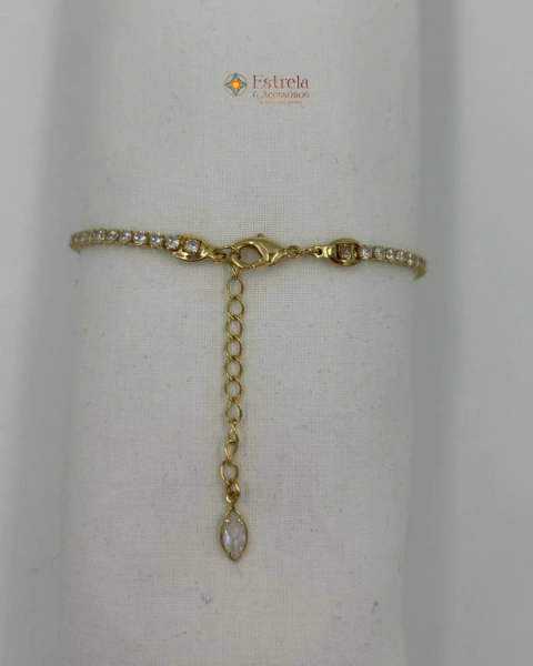 Pulseira Semijoia Com Zirconias-1 filete - Banho de Ouro 18K