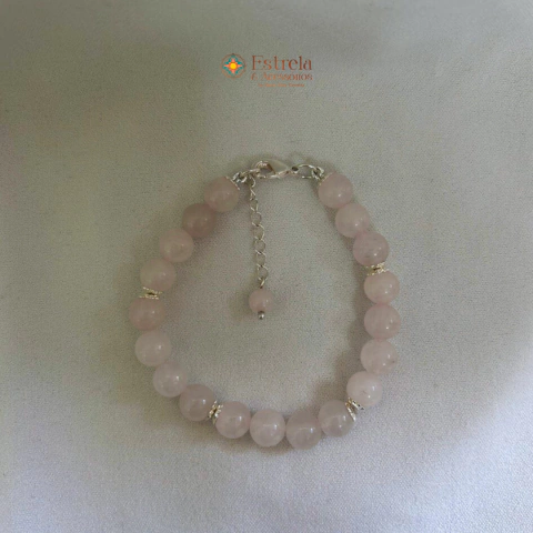 Pulseira Semijoia Com Pedras Naturais Quartzo Rosa e Banho de Prata??