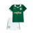 Kit infantil do Palmeiras, composto por camiseta verde com detalhes brancos e calção branco.