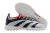 Chuteira Society Adidas Predator 24 Elite Low Unissex nas cores cinza, azul e vermelho, com sola branca e detalhes em vermelho.