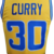 Camiseta regata amarela e azul do Golden State Warriors, com o nome "Curry" e o número 30 nas costas.