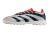 Chuteira Society Adidas Predator 24 Elite Low Unissex na cor cinza e azul, destacando o design moderno e as faixas laterais.