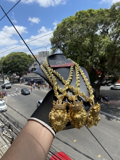 Corrente elo BAHIANO 15 mm mais Pirgente leão em moeda antiga - RJ JOIAS