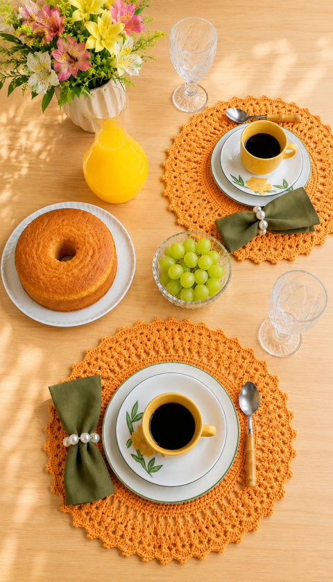 Conjunto 6 Jogos Americanos Croche Magic Laranja