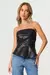 Blusa sem alça couro assimétrica preto Fato Básico