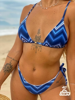 Biquíni BORA BORA Cortininha Dupla Face Azul Xadrez/Branco