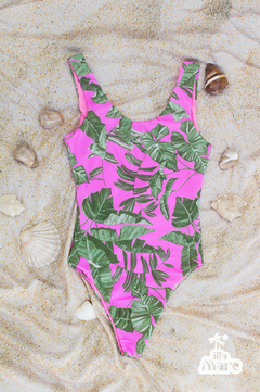 Maiô ILHA DO MEL Dupla Face Pink com Folhas - loja online
