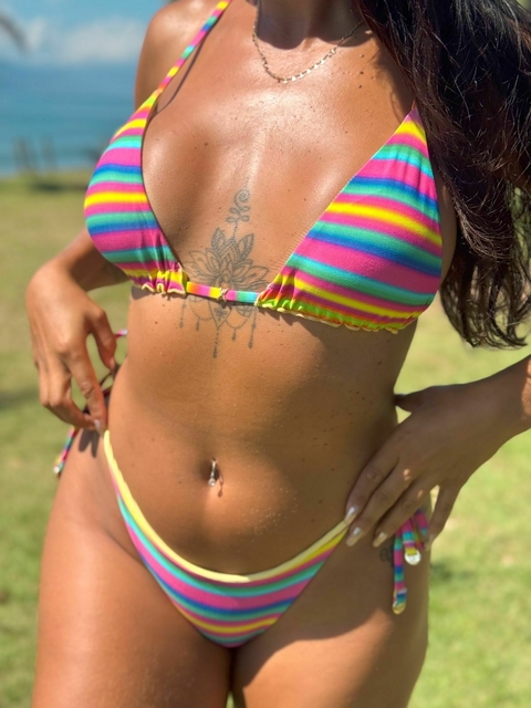 Biquíni BORA BORA Cortininha Dupla Face Listras/Amarelo Candy - comprar online