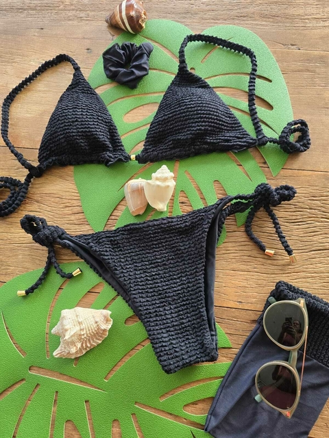 Biquíni CURAÇAO Cortininha com Calcinha Lacinho Preto - comprar online