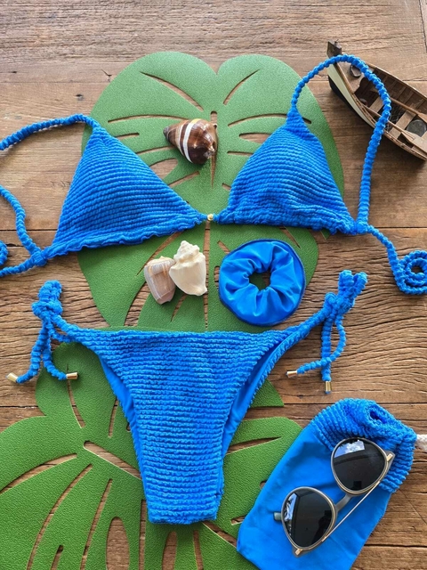 Biquíni CURAÇAO Cortininha com Calcinha Lacinho Azul - comprar online