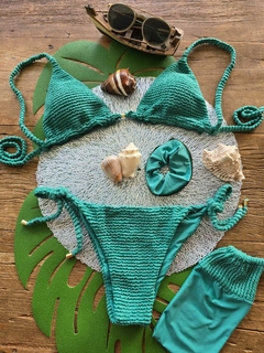 Biquíni CURAÇAO Cortininha com Calcinha Lacinho Verde Sálvia - illaMare Moda Praia