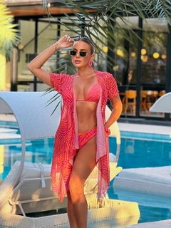 Biquíni COZUMEL Cortininha com Asa Delta Fio Duplo Zebra Pink e Laranja - illaMare Moda Praia