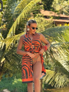 Biquíni COZUMEL Cortininha com Asa Delta Fio Duplo Zebra Terracota/Verde Militar - illaMare Moda Praia