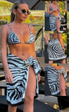 Pareô Cozumel Zebra Preto e Branco - illaMare Moda Praia