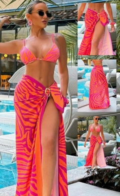 Pareô Cozumel Zebra Pink e Laranja - illaMare Moda Praia