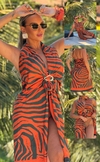 Pareô Cozumel Zebra Terracota e Verde Militar - comprar online
