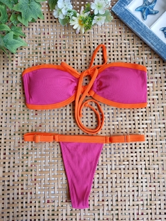 Biquíni CAYMAN Tomara que Caia Fio Dental Fita Pink e Laranja - comprar online