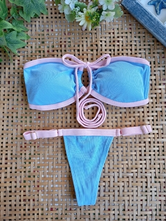 Biquíni CAYMAN Tomara que Caia Fio Dental Fita Azul e Rosa Candy - comprar online