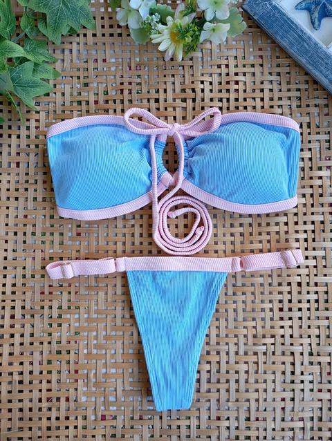 Biquíni CAYMAN Tomara que Caia Fio Dental Fita Azul e Rosa Candy - comprar online