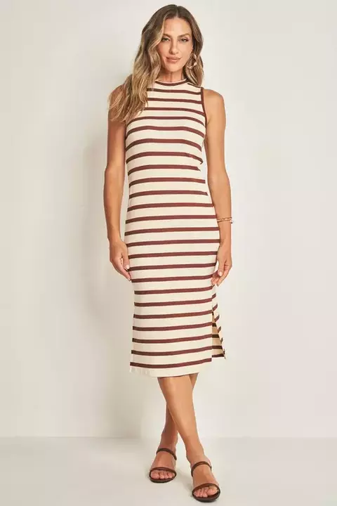 Vestido Midi em Ribana Listrado