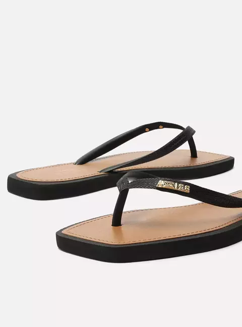 Chinelo Brizza Basic Preto Palmilha Bege