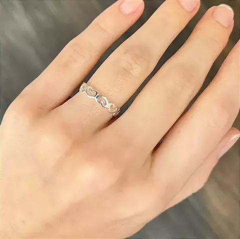 Anel de Prata 925 Corações Vazados Intercalados