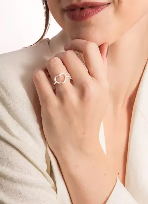 Anel de Prata 925 Coração Vazado Delicado