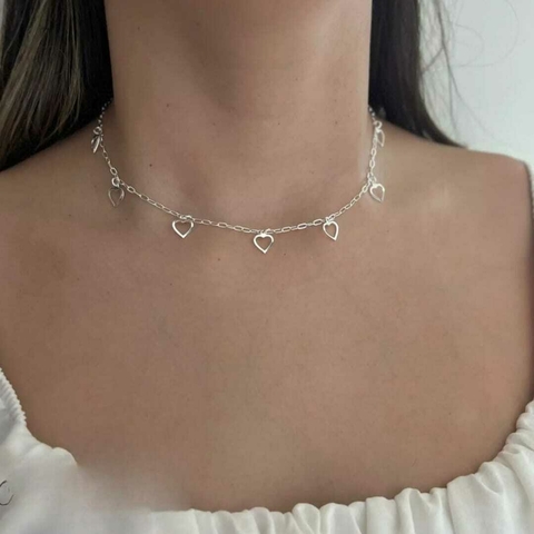 COLAR CHOCKER CORAÇÃO VAZADO EM PRATA 925 - CL035