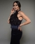 Vestido de Veludo Azul com Plumas na internet