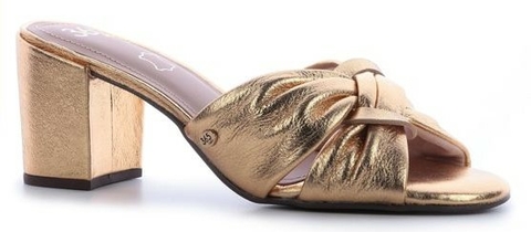 365 Sandália Confort Dourada Salto Bloco