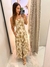 Vestido Linho Misto Estampado com Recortes