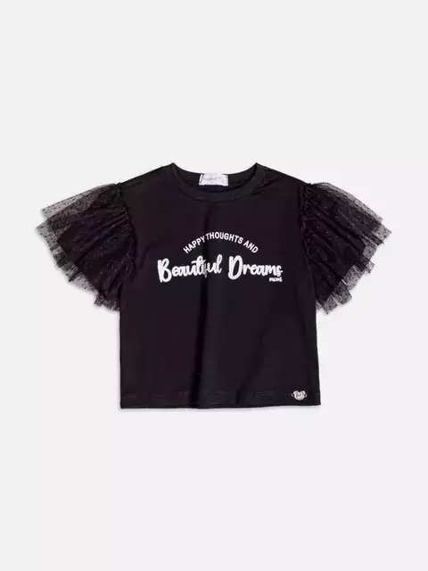 BLUSA MOMI COM MANGAS DE TULE PRETA H5918