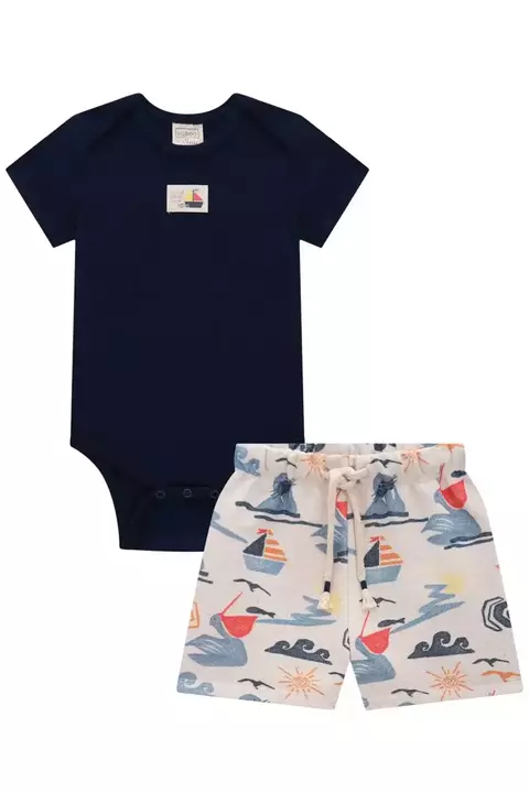 CONJUNTO BODY EM RIBANA E BERMUDA EM MOLETON LINHO LUC.BOO 82931