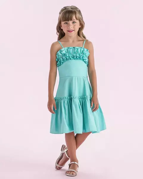 VESTIDO TURQUESA PETIT CHERIE BABADOS E PEDRARIAS 51 10 31 27 358