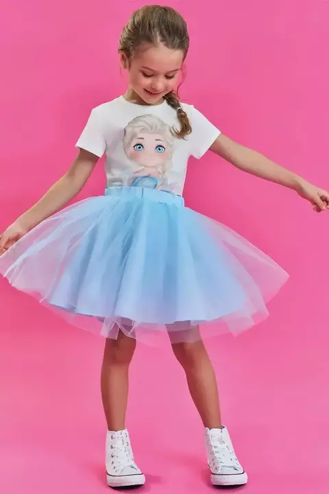 CONJUNTO KUKIE PRINCESA ELSA BLUSA MALHA E SAIA TULE 85633