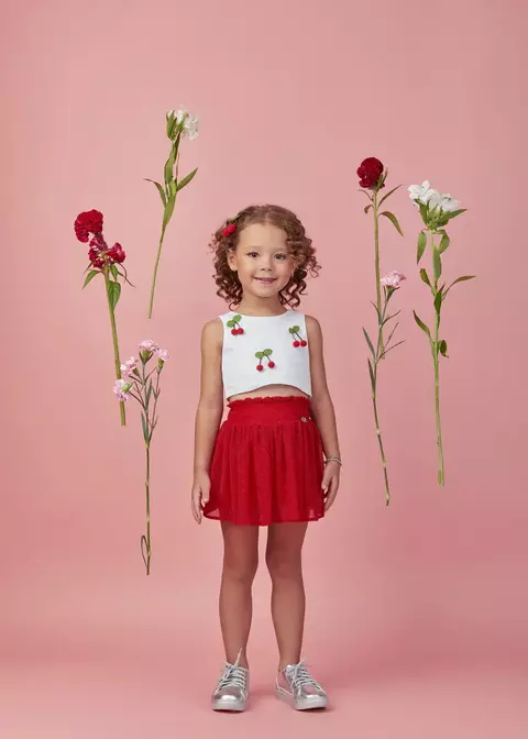 CONJUNTO GABRIELA AQUARELA SAIA TULE E BLUSA CEREJINHA 252018