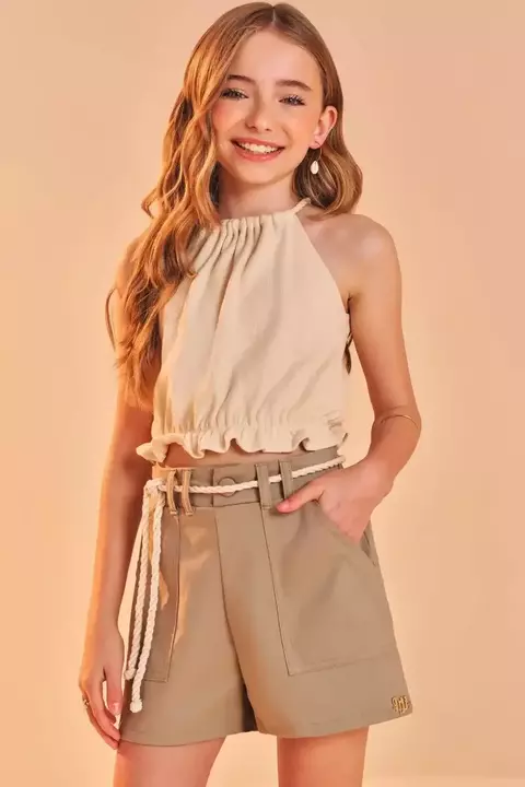 CONJUNTO BLUSA CROPPED LITTLE WAFLE E SHORT SARJA LILIMOON 84477