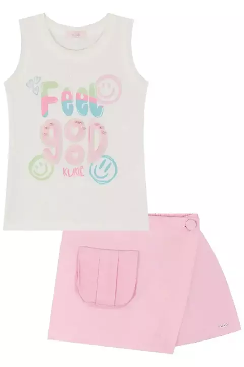 CONJUNTO KUKIE BLUSA FEEL GOOD E SHORT SAIA EM SARJA 84982