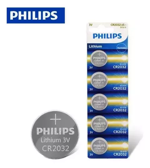 05 Baterias Pilha 3V Philips CR2032P5B/59 Moeda 1 Cartela