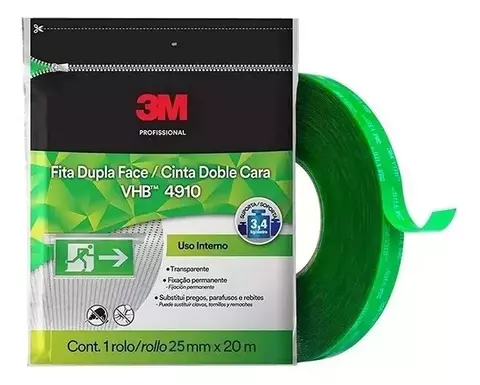 Fita Dupla Face 3m Vhb 25mm X 20m 4910 Cor Verde