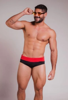 Sunga SLIM duas cores vermelho e preto canelado - loja online