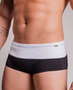 Sunga tradicional duas cores branco e preto canelado - loja online