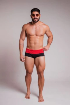Sunga tradicional duas cores vermelho e preto canelado - comprar online