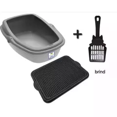 Caixa de Areia WC KING Para Gatos Com Tampa + Tapete Coletor de Areia + Pazinha